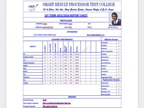 Smart Result Processor (SRP) result sheet